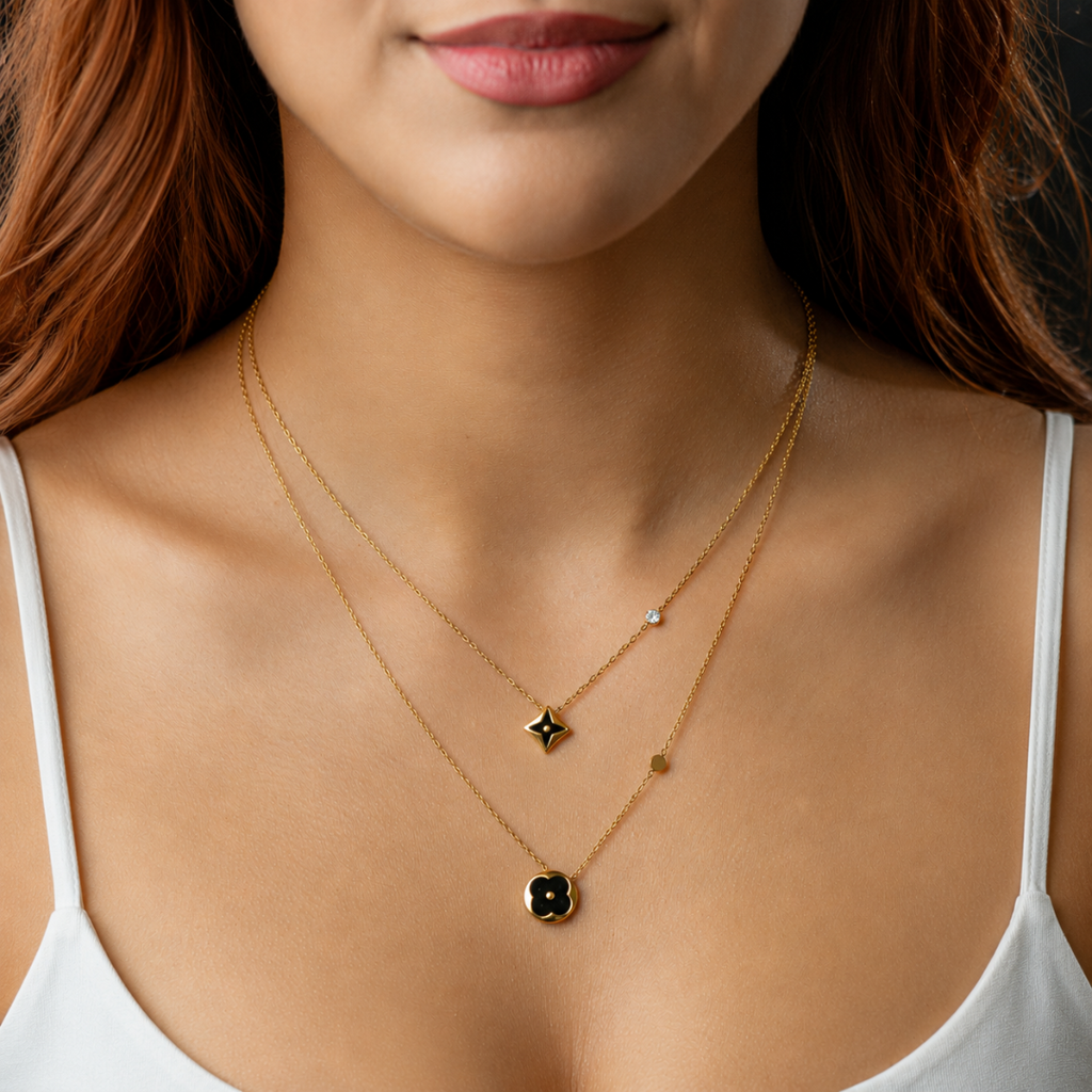 Cadena Elegance Trébol Doble Black Mujer