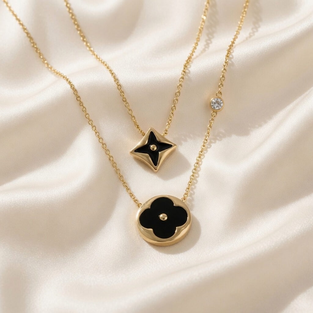 Cadena Elegance Trébol Doble Black Mujer