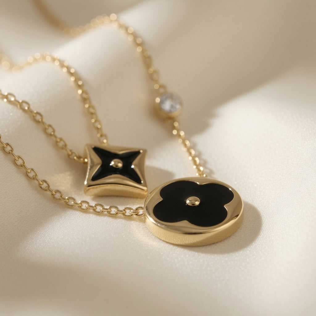 Cadena Elegance Trébol Doble Black Mujer